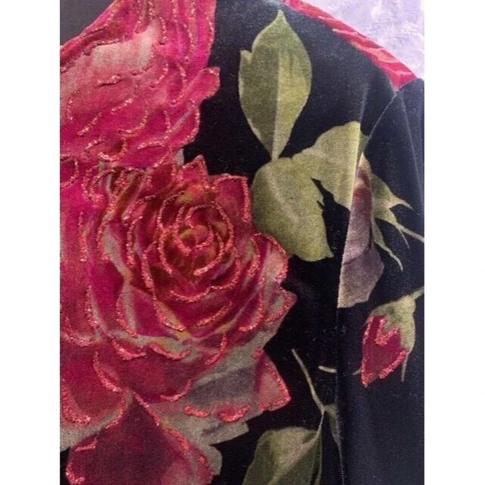 Sweetheart Jeffrey‎ & Dara  Velvet Burnout Red Rose Jacket Size 18W wearable Art
